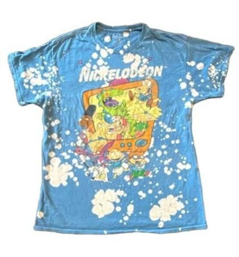 Nickelodeon 90s Cartoons Bleached Splatter T-Shirt Size L Blue